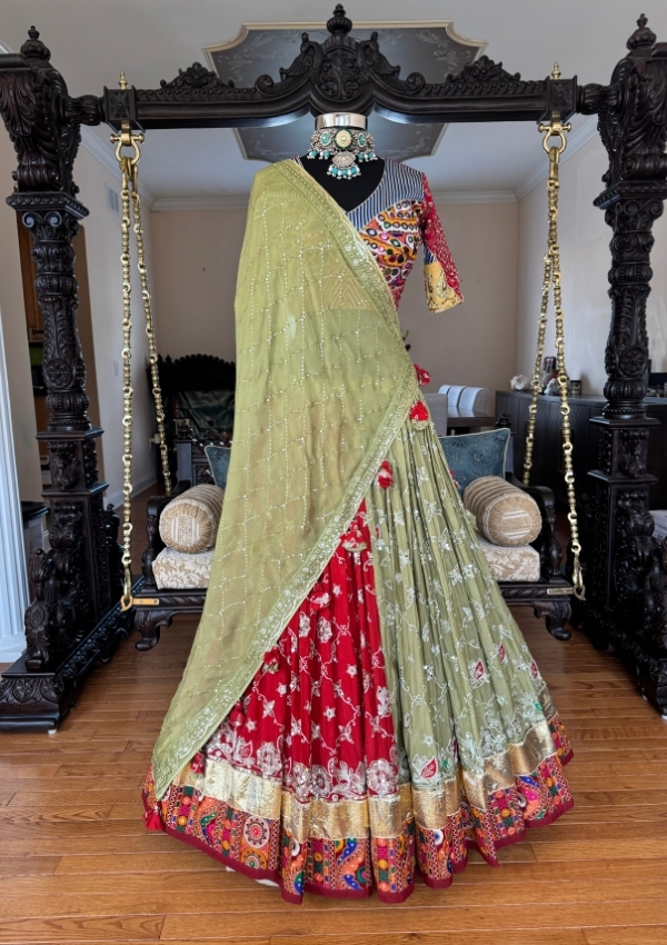 Mehndi Green Red Vintage Chaniya Choli